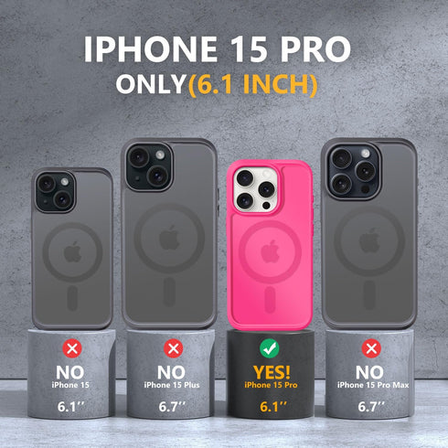 MOCCA Strong Magnetic Slim Translucent Case for iPhone 15 Pro, Military Drop Protection, Hot Pink