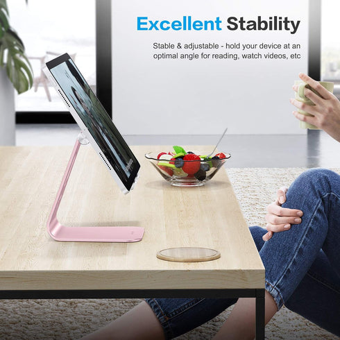 OMOTON Adjustable Tablet Stand for Desk, T2 Tablet Holder with Longer Arms for iPad Pro/Air/Mini, Rose Gold