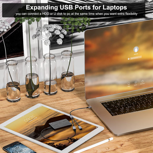 USB Y Splitter Cable: 1 Male to 2 Female USB Extension for Charger & Data Transfer - Compatible with Car, Laptop, TV,