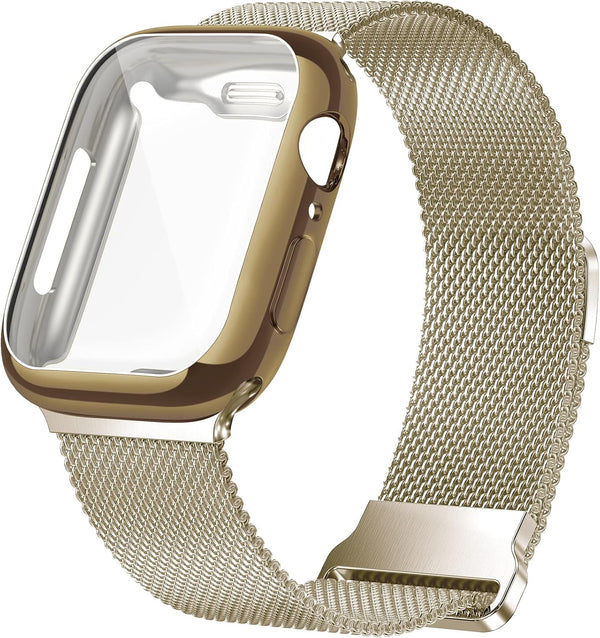 Geoumy Metal Magnetic Bands for Apple Watch 38mm, Stainless Steel Milanese Loop Replacement Strap (Light Gold)