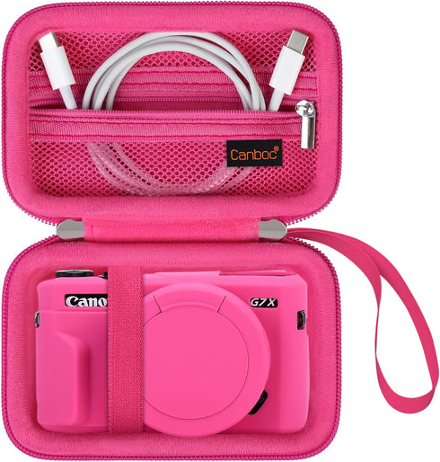Canboc Camera Case for Canon PowerShot G7 X Mark II/ G7X Mark III Digital 4K Vlogging Camera, Point and Shoot 4K Video Camera Bag, Zipper Mesh Pocket fits USB Cable, Batteries, Rosered
