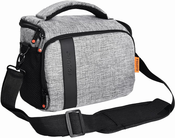 FOSOTO Stylish Compact SLR/DSLR Camera Bag Case, Waterproof, Compatible with Nikon P900, Canon EOS, Sony A73, Gray