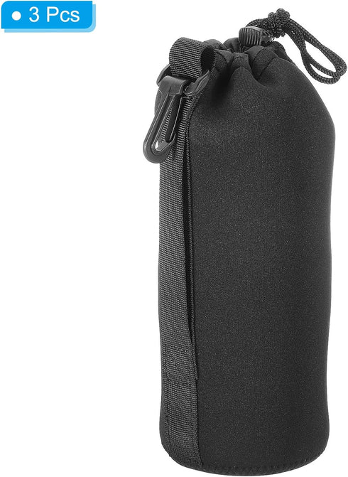 PATIKIL 3 Pcs Camera Lens Bag, 3.9" ID x 9.8" H Drawstring Pouch with Thick Neoprene for DSLR Lens