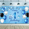Happy 1st Birthday Backdrop Banner, Blue Newborn Boys First Birthday Photography Background for Baby Shower Party 72.8