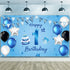 Happy 1st Birthday Backdrop Banner, Blue Newborn Boys First Birthday Photography Background for Baby Shower Party 72.8