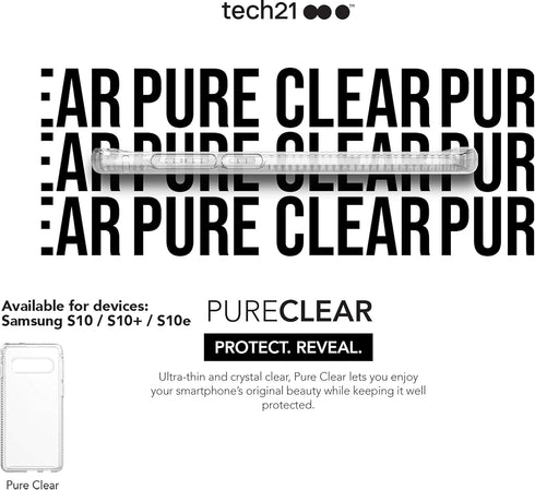 tech21 Protective Samsung Galaxy S10 Plus Case Ultra Thin Back Cover with BulletShield Protection - Clear