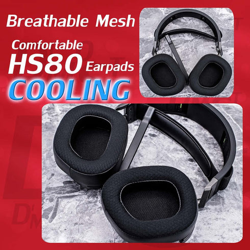 HS80 Cooling Gel Ear Pads Compatible with HS80 Headset, Thicker Enhanced Memory Foam with Breathable Mesh by DIMOST