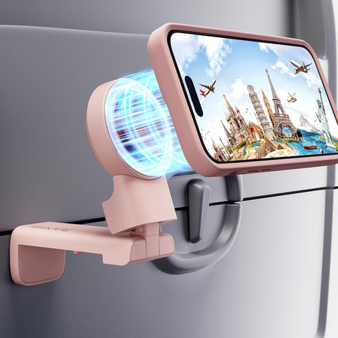 MiiKARE Phone Holder for Magsafe, Universal Handsfree Mount for Airplane Travel, 360 Degree Rotation, Pink