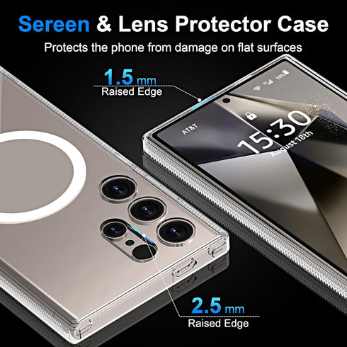 Galaxy S24 Ultra Case, Magsafe Compatible, Non-Yellowing Drop Protection, Slim Shockproof Hard Back Cover - Clear