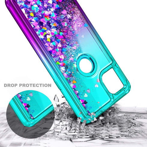 NZND Case for Motorola One 5G Ace - Tempered Glass Screen Protector, Sparkle Glitter Flowing Liquid Case