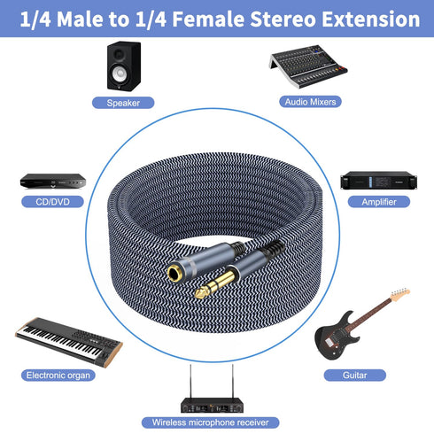 1/4 inch Extension Cable 10ft, 1/4" inch Male to Female Stereo Headphone Guitar Extension Cable, Quarter inch Headphone