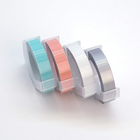 Motex Refill Tape for Embossing Label Maker, 4 Color Tapes, 3/8-Inch (Baby Pink, Baby Mint, Silver, Transparent)