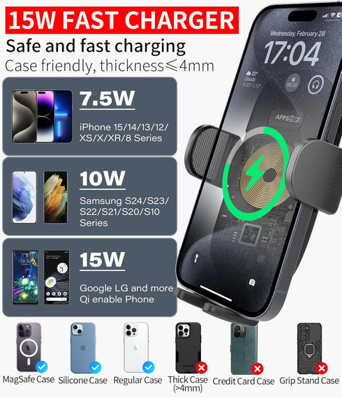 APPS2Car Solid Cup Holder Phone Mount with Wireless Charger 15W, Quick Extension Long Arm, 360 Rotatable for iPhone 15