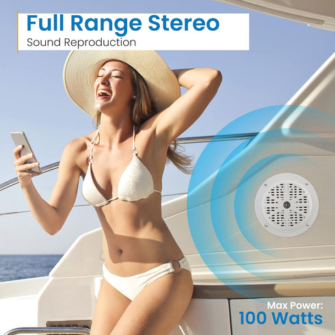 Pyle 4 Inch Dual Marine Speakers, Waterproof Outdoor Audio Stereo Sound System - 1 Pair, PLMR41W (White)