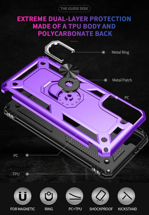 Androgate Military-Grade Metal Ring Holder Kickstand Case for Samsung Galaxy S21 Plus 5G with HD Screen Protectors