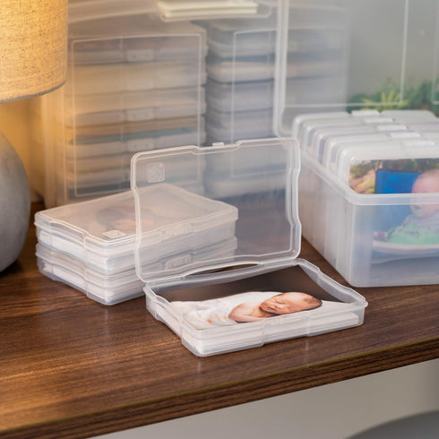 IRIS USA 4"x 6" Photo Storage Box - 2-Pack Container Keeper Organizer with 12 Cases for Pictures Crafts