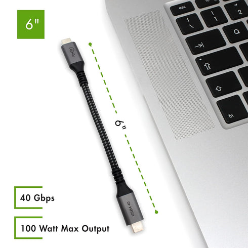 Vebner 6-Inch USB4 40Gbps 100W (20V, 5A) 3 (2-Pack) Extra Short Cable - Supports Charging - Compatible with Thunderbolt