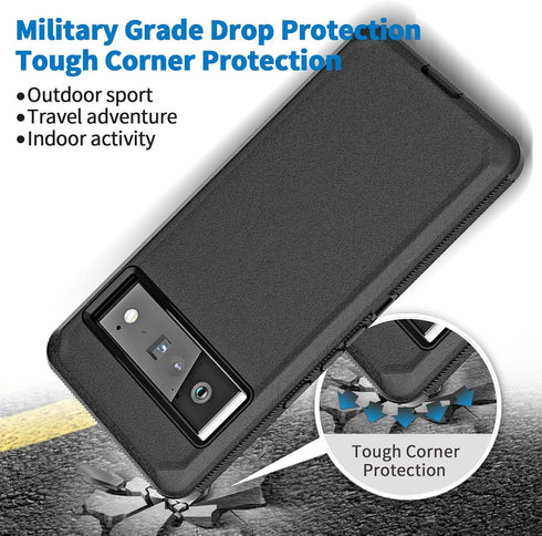 Anloes Case for Google Pixel 6, Heavy Duty Shockproof Dustproof Rugged Defender 3 in 1 Bumper Cover, Black