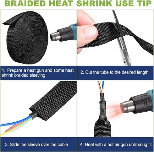 Tsmhisd 2:1Heat (3/8"-25ft) Shrink Wire Loom Braided Cable Sleeves,Heat Resistant Fabric Woven Shrink Tubing Wiring