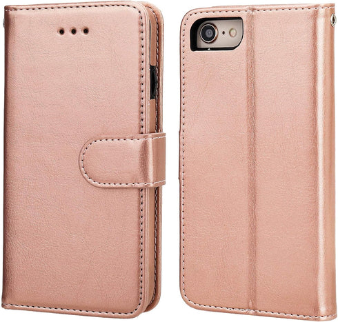 Bocasal Wallet Case for iPhone SE (2022)/SE (2020)/8/7 with Card Holder, PU Leather, Magnetic Detachable Kickstand,