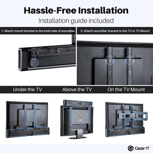 GEARit 22 lbs) Sound Bar Mount, Soundbar TV Bracket (Up to Mount Top or Bottom or Wall Hold, Height and Depth