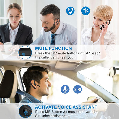 Bluetooth Headset - Dual Microphone Wireless Headset with USB Dongle for Computer, 45H Talking Time, USB-A Compatible