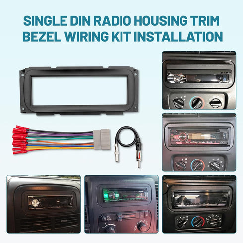 2002-2007 NuIth Single DIN Radio Dash Kit W/Radio Wiring Antenna Adapter for Select Chrysler/Dodge/Jeep, Single Din