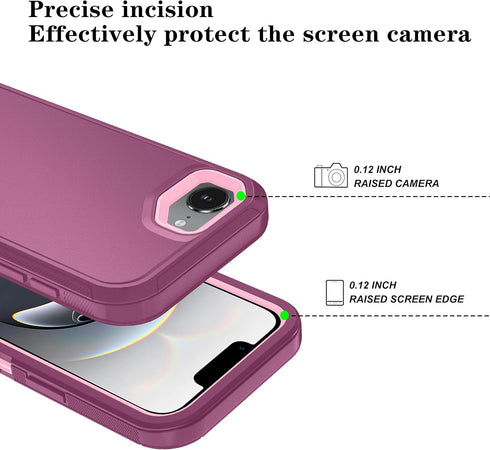 ouyncase 16e 17e 3-Layer 16e/17e,WineRedPink Phone Case for iPhone Case & iPhone Case with HD Screen Protector, Heavy