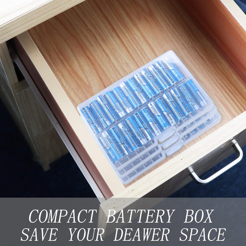 PNGKNYOCN Battery Storage Box, Portable Organizer Holds 48 AA Batteries, Insulative Clear Plastic