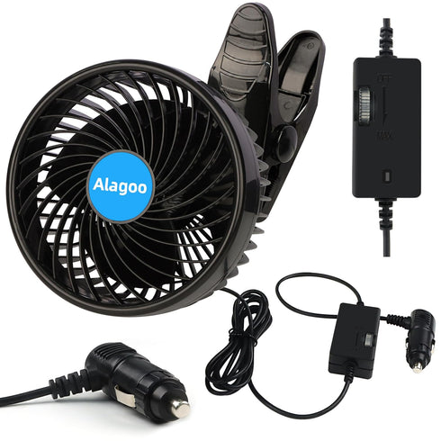 6'' 12V Alagoo Car Fan Cool Gadgets Clip Fan for Front Rear Seat Passenger Portable Electric Air Fresh Fan