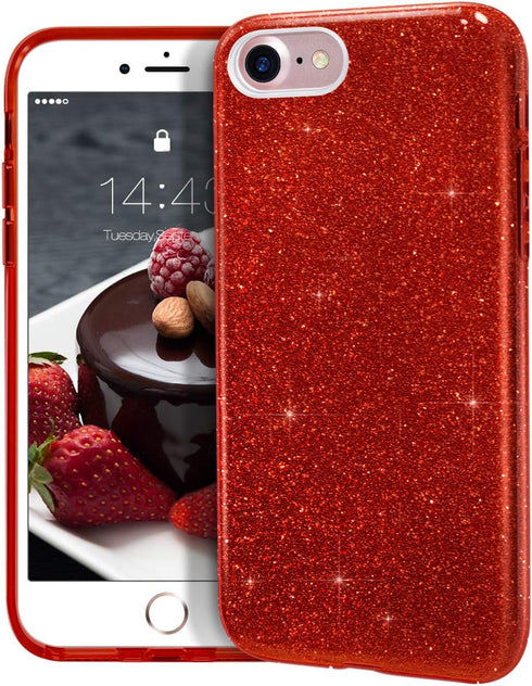 MATEPROX Glitter Bling Sparkle Case for iPhone 7/8/SE - Cute Girls Women Protective (Red)