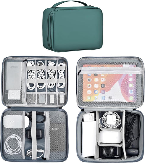 Large Capacity Electronics Accessories Organizer Case with Adjustable Divider, Waterproof Leather Cord Organizer,