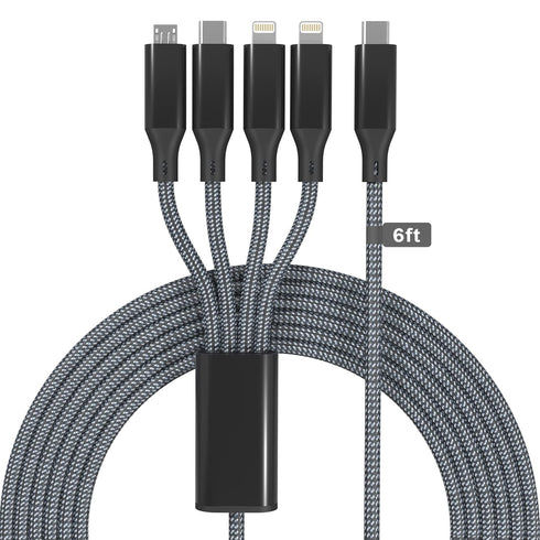 USB C to Multi 4 in 1 Long Charger Cable - Dual Lightning/Type C/Micro USB Connector, 2M/6Ft 6A PD Fast Long Charging