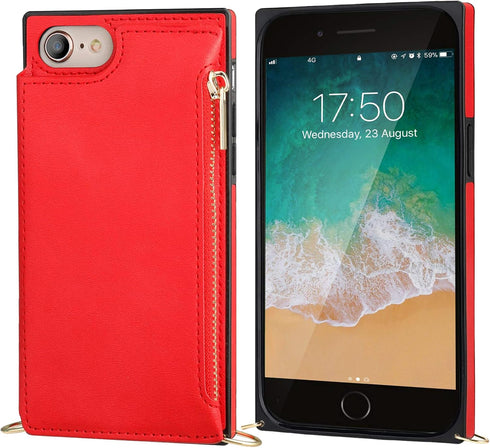 Bocasal Crossbody Wallet Case for iPhone SE 2022/SE 2020/7/8, Card Holder, Zipper Slot Protector, 4.7 Inch