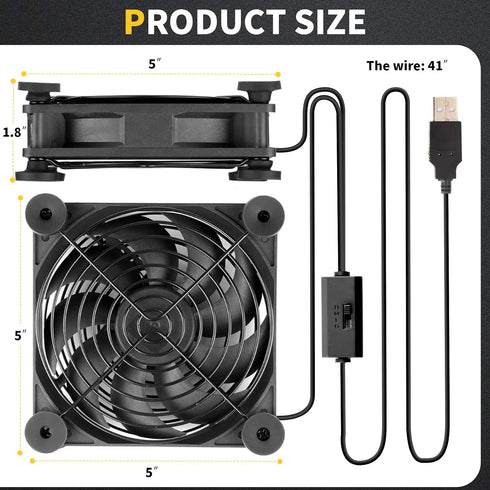 120mm 5V Quiet Dual USB Computer PC Fan with Speed Controller,for Router Desktop Laptop Receiver DVR PlayStation Xbox