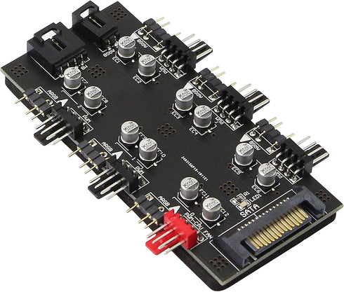12V 4Pin PWM & 5V 3Pin ARGB with SATA 15Pin Power 2-in-1 Hub - 6 Way Sync CPU Cooling Fan Addressable RGB Lighting