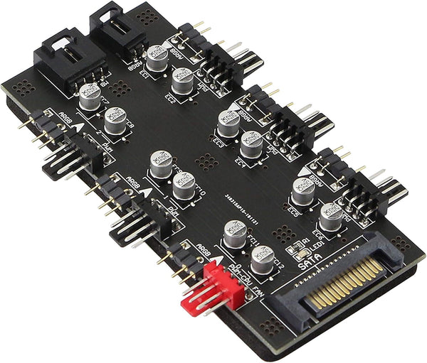 12V 4Pin PWM & 5V 3Pin ARGB with SATA 15Pin Power 2-in-1 Hub - 6 Way Sync CPU Cooling Fan Addressable RGB Lighting