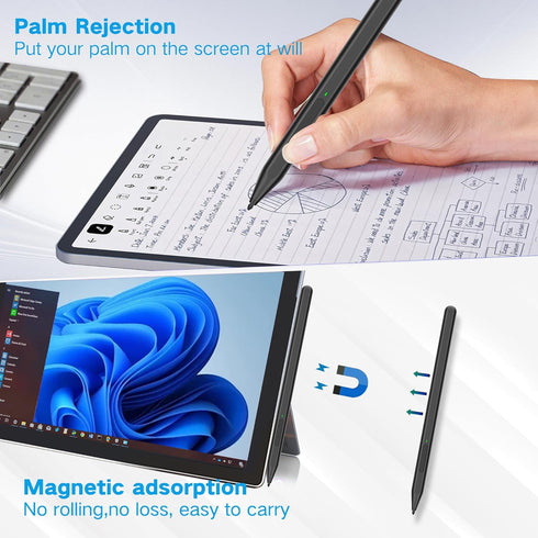Stylus Pen for Microsoft Surface Pro 11/10/9/8/X/7+/6/5/4/3, Surface Go 3/2/1, with Eraser Side Button, Tilt Function