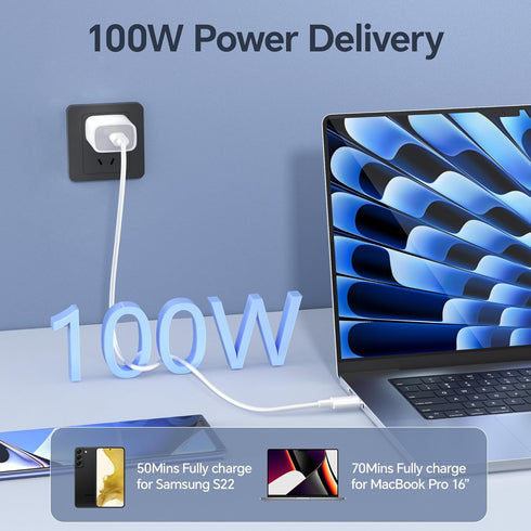 100W USB C to USB C Cable 2 Pack 10ft USB C Charger Cable for Android/Phone/Laptop, Type C Fast Charging Cable C Charger Cord Compatible with iPhone 15/Pro/Max/Plus/MacBook/iPad Pro/Air/Samsung