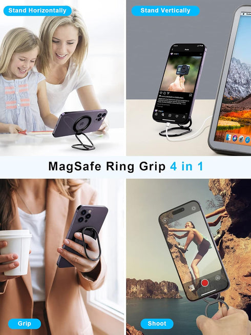 ?2024 Upgraded? Mag Safe Phone Ring Holder, Adjustable Magnetic Kickstand Compatible with iPhone 15 & 14 Series