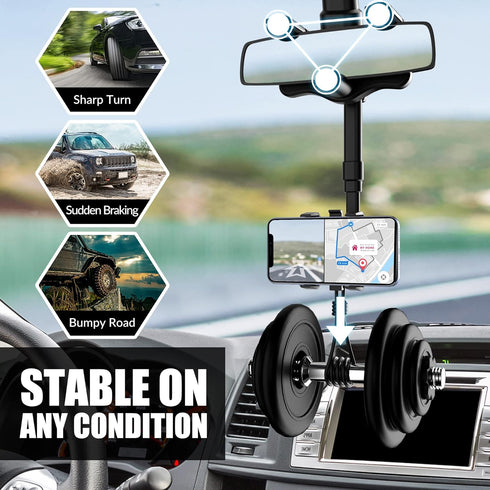 SXhyf Rear View Mirror Phone Holder, 2023 Rotatable and Retractable Universal Mount for iPhone 11 12 13 14 Pro Max