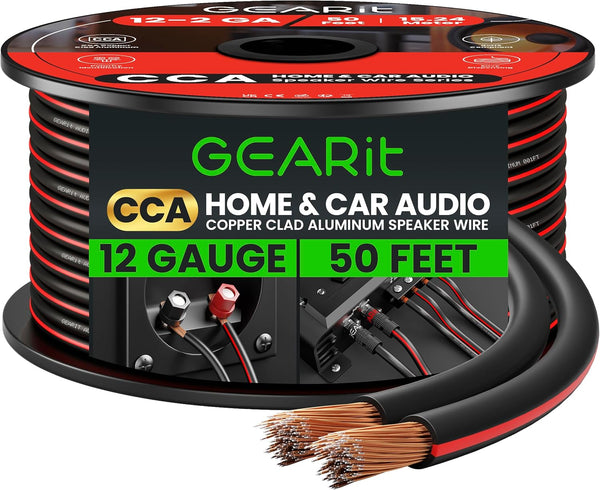 GearIT Pro Series 12AWG Speaker Wire, 50 Feet / 15.24 Meters, Black, Great for Home Theater and Car Speakers