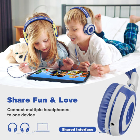 SIMOLIO Kids Headphones - Foldable On-Ear with Microphone, Volume Limited 75dB/85dB/94dB for School, Travel, Grey
