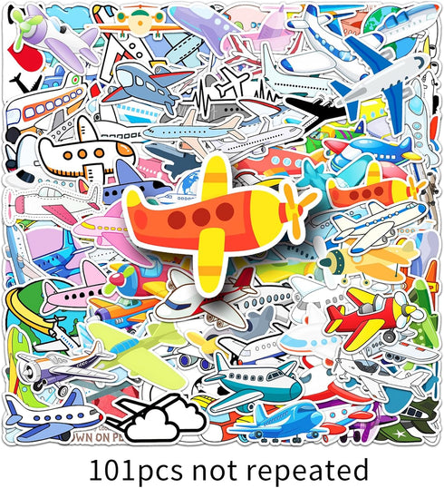 100 Set Pcs Airplane Stickers for Adults Teens, Airplane Party Supplies, Aircraft Waterproof Viny Stickers and Decals