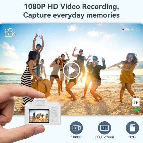 Dienspeak 32GB 1080P Tiny Digital Camera, Vintage Mini Keychain Camera for Teens & Beginners, Cute Portable Small