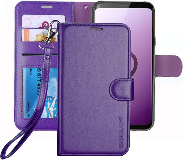 Samsung Galaxy S9 Wallet Case - Purple, with Card Slots & Kickstand