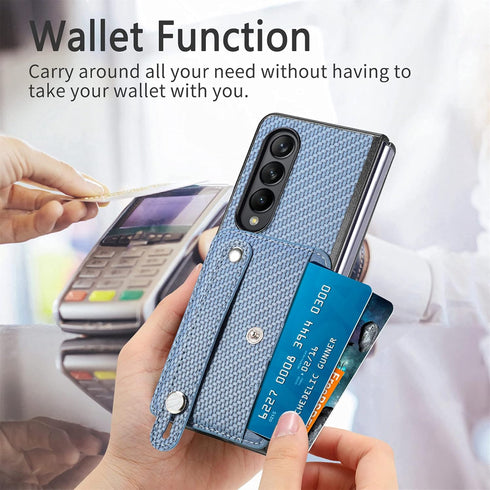 Asuwish Phone Case for Samsung Galaxy Z Fold 4 5G 2022 with Wrist Strap, Credit Card Holder Slot, Stand Kickstand