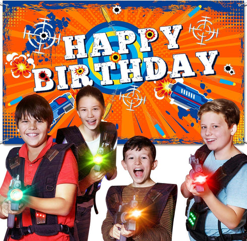 Dart Battle Happy Birthday Backdrop - Party Decorations Photo Background for Kids Boys Birthday Table