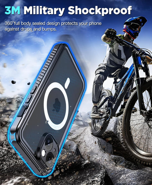 Beeasy Waterproof Case for iPhone 15 with MagSafe, 360 Degree Outdoor Protective Case with Screen Protector, Black