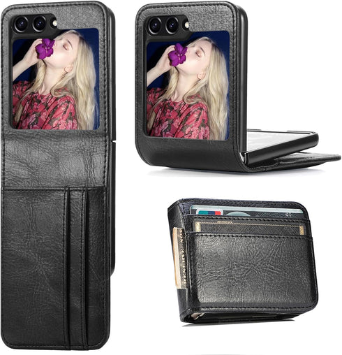 CCSamll Wallet Case for Samsung Galaxy Z Flip 5, Card Holder, Business Style Premium PU Leather Protective Cover (DK